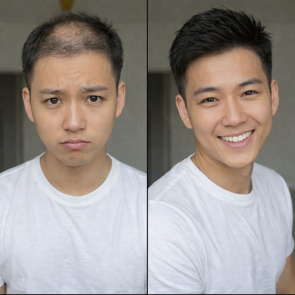 Patient after FUE hair transplant at Nexus Clinic Malaysia — hair smoothed and skin texture refined