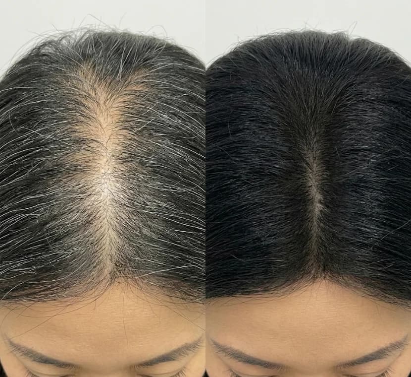 Patient after 4 sessions of mesotherapy and minoxidil at Nexus Clinic — improved hair density and reduced scalp visibility