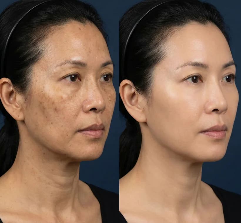 Patient after fractional CO₂ and brightening peel at Nexus Clinic — dark marks faded and skin texture improved
