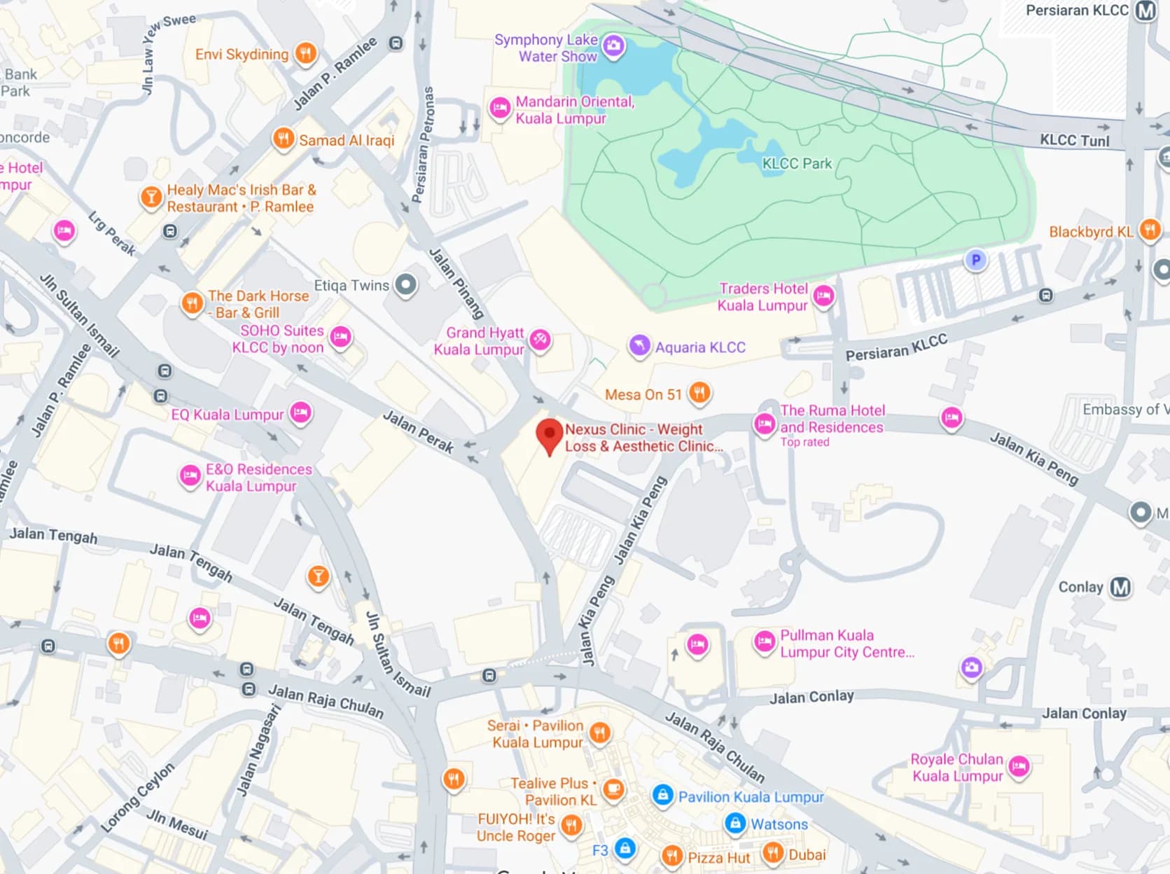 Nexus Clinic location map at Wisma UOA 2, Kuala Lumpur