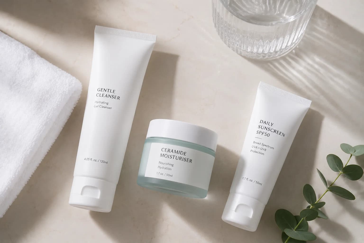 Ceramide moisturiser and SPF50 aftercare products that support Pico Laser recovery