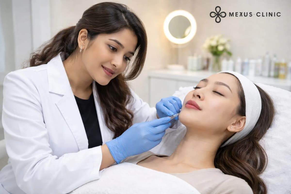 Lip filler injection procedure at Nexus Clinic KL