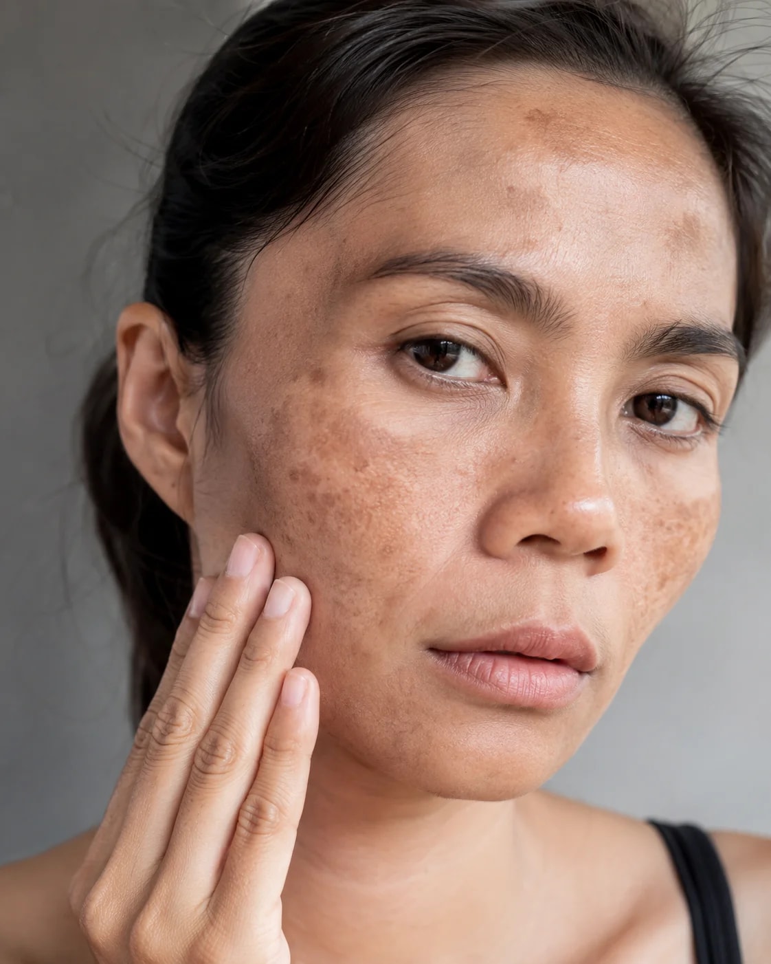 Asian woman with melasma pigmentation on cheeks. Pico Laser melasma treatment at Nexus Clinic KL
