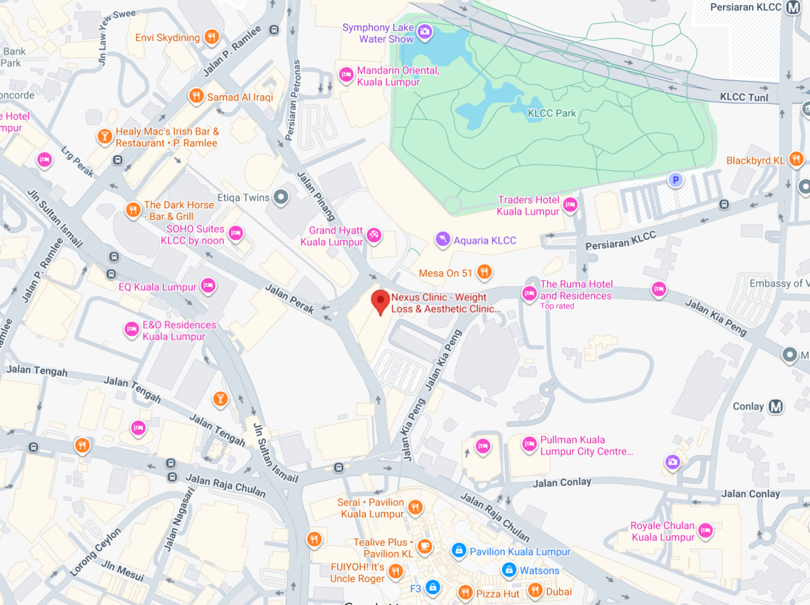 Nexus Clinic location map at Wisma UOA 2, Kuala Lumpur